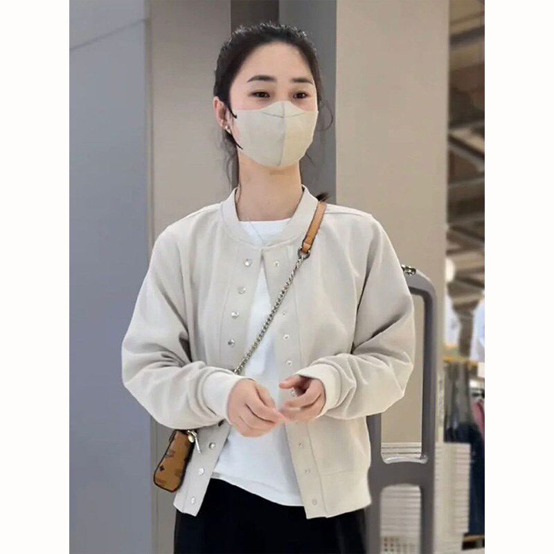 设计感圆领卫衣开衫外套女2024春秋季新款长袖时尚小众短款棒球服