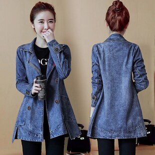 高档牛仔外套女春秋款2025新款中长款胖mm显瘦牛仔衣服爆款风衣潮