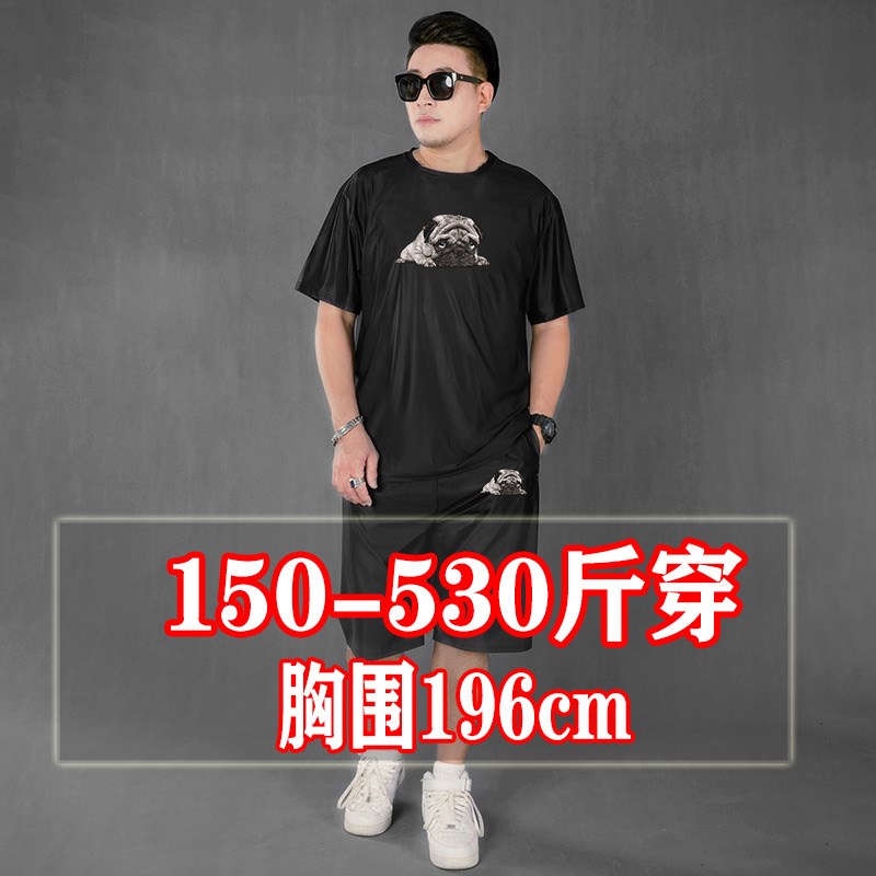 500斤加肥大码男装夏季宽松短袖T恤冰丝速干胖子休闲运动套装短裤