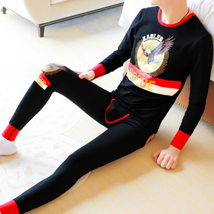 男士纯棉秋衣卫生裤薄款青年内搭裤棉毛衫圆领发热衣裤秋冬季潮