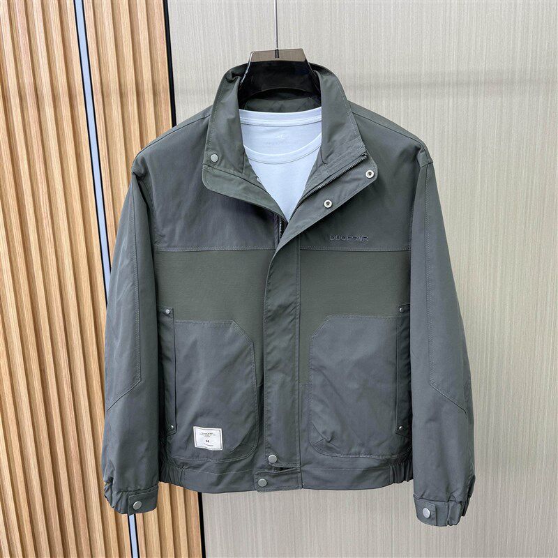 男士春秋季立领夹克休闲拼接工装上衣潮流男装高级感青年帅气外套