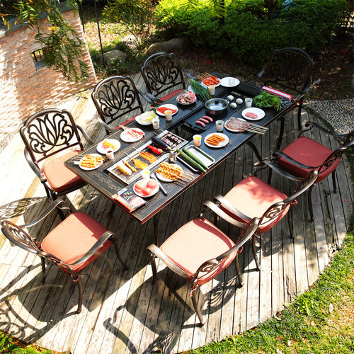 户外铸铝桌椅庭院l烧烤桌椅组合室外花园露天炭烤家用休闲桌椅套