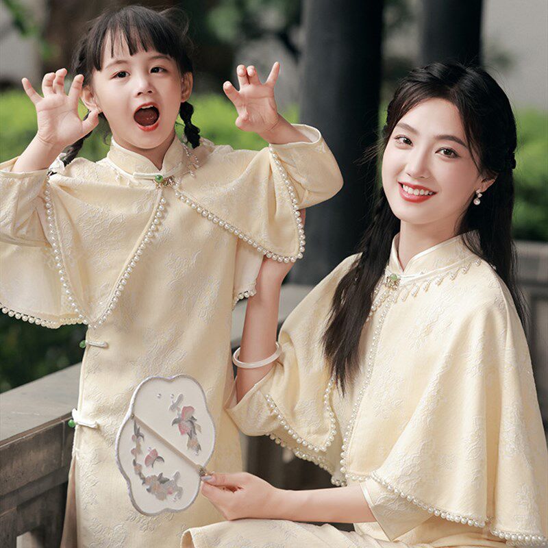 儿童旗袍裙2025新款春秋季亲子装母女中国风女童新中式改良连衣裙