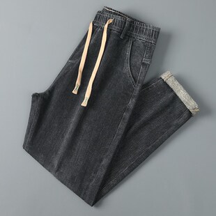 秋冬加厚抽绳腰弹力牛仔裤男直筒帅气百搭修身宽松休闲男士长裤潮