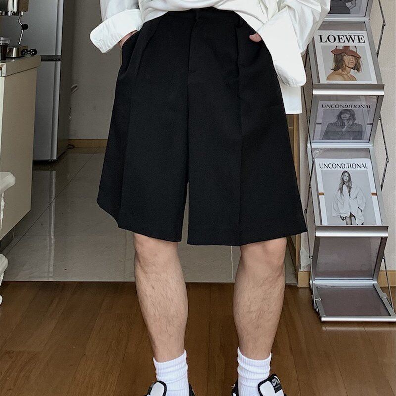 方人也屹夏季新款韩版西装短裤男宽松直筒阔腿5分裤休闲西裤短款