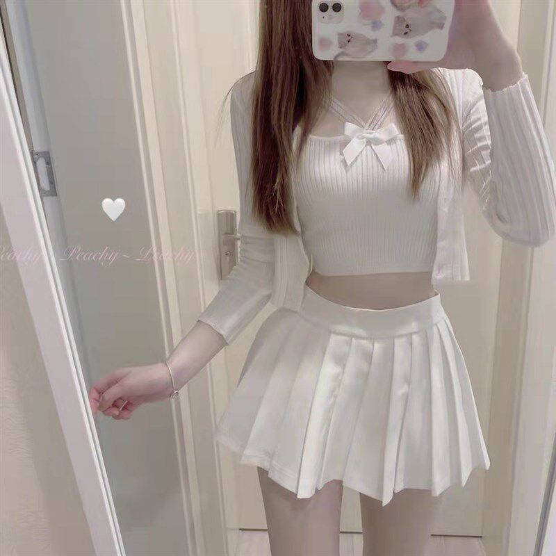 春夏季纯欲辣妹白色超短裙子高腰显瘦防走光a字百褶半身裙短款女