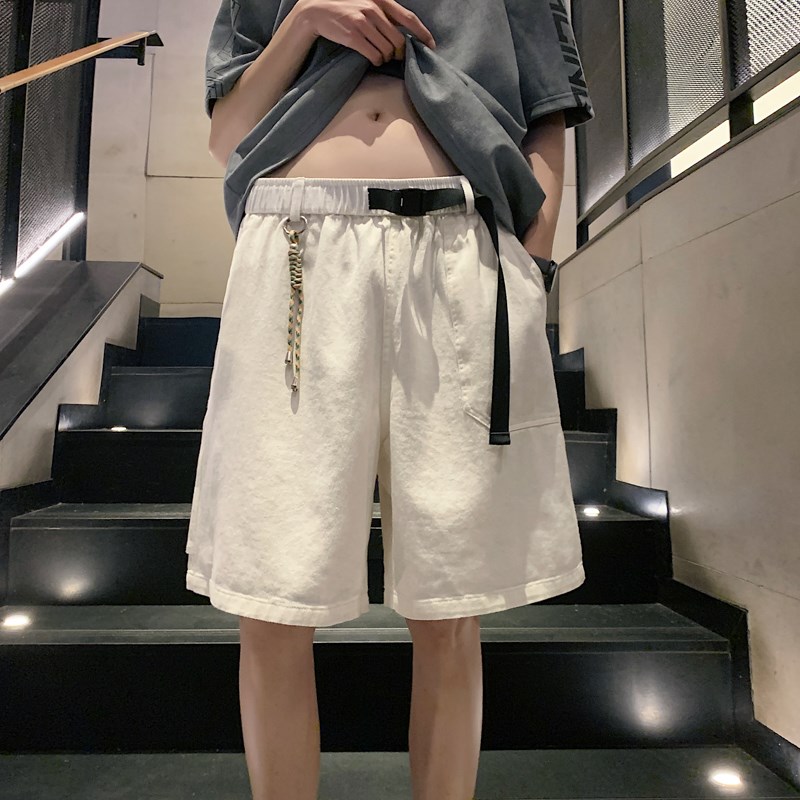 做旧水洗纯棉工装短裤男夏季休闲学生大码潮流宽松百搭腰带五分裤