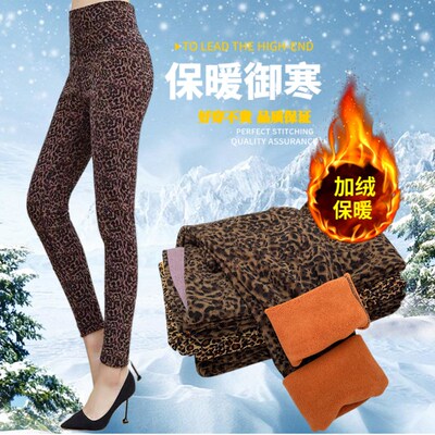 2024秋冬季g新款加绒加厚保暖裤打底裤时尚豹纹印花可外穿女士棉