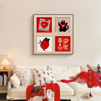 客厅沙发背景墙装饰画2025年新款寓意好餐厅壁画红色喜庆福字挂画