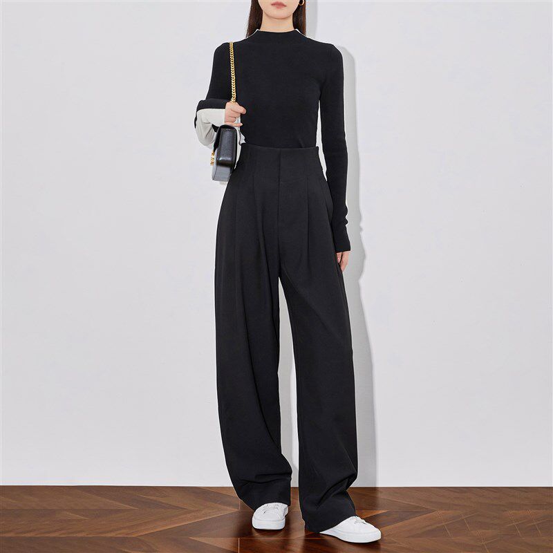 高个子黑色阔腿裤女秋季新款高腰显瘦垂感直筒休闲西装加长拖地裤