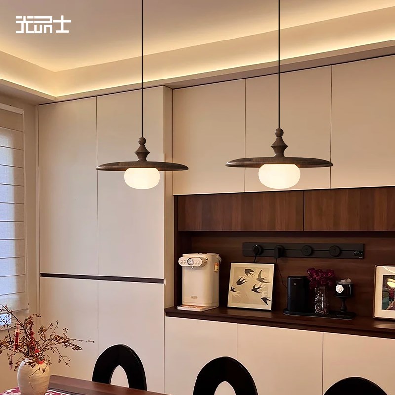 法式中古风餐厅吊灯三头宋代美学高级感实木吧台餐桌灯复古吊线灯