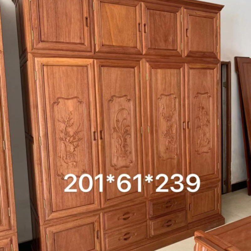 红木菠萝格木四门衣柜卧室u加顶收纳柜古典红木家具新中式成人厂