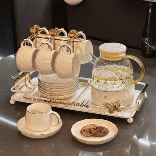 奶油风陶瓷茶具水杯套装家用客厅高级感待客杯具乔迁新居杯子整套