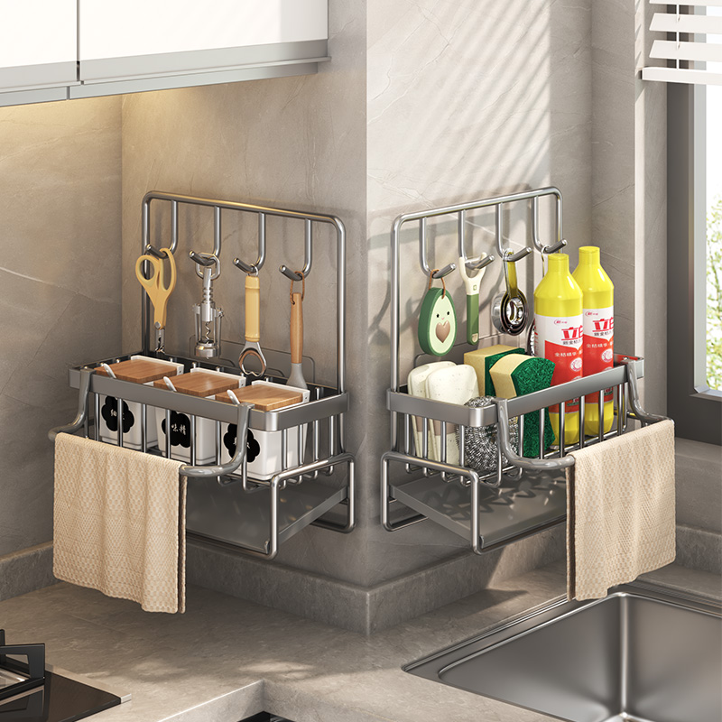 水槽边置物架厨房多功能2024新款抹布收纳架洗碗水池沥水篮壁挂式