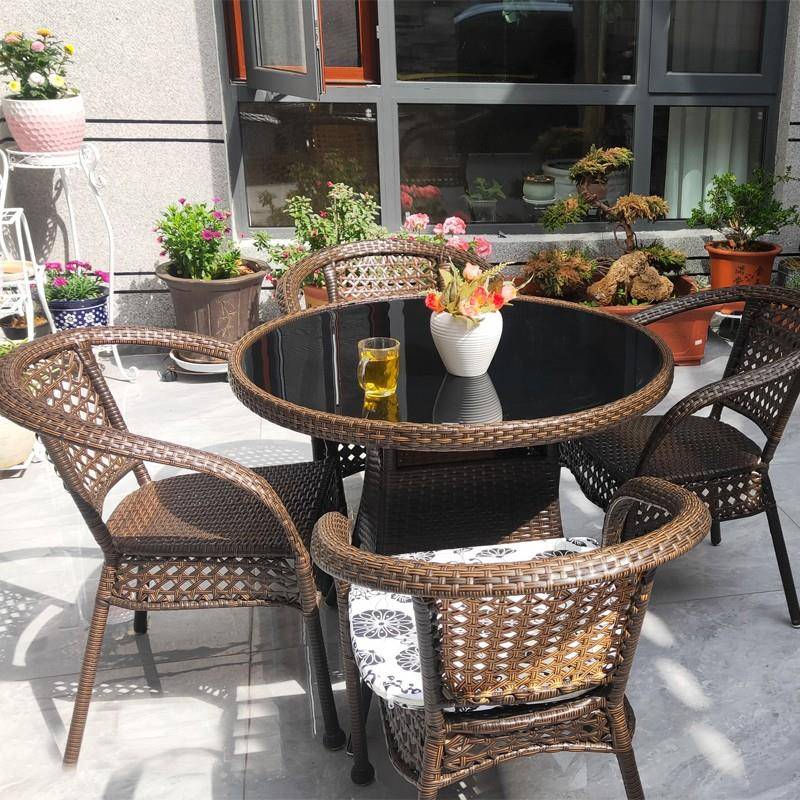 户外阳台桌椅藤椅三件套室外庭院编藤椅子花园露天休闲家用小茶几