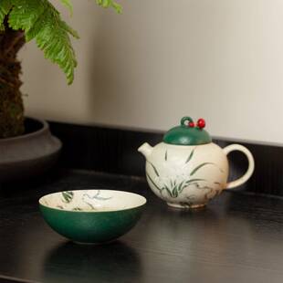火石红空谷幽兰手绘仿古家用茶具功夫茶具茶壶盖碗主人杯茶杯
