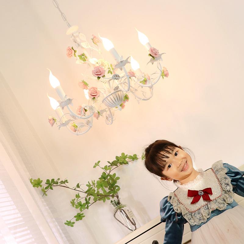 法式奶油蜡烛玫瑰吊灯简约田园卧室浪漫花草温馨客厅灯复古陶瓷灯