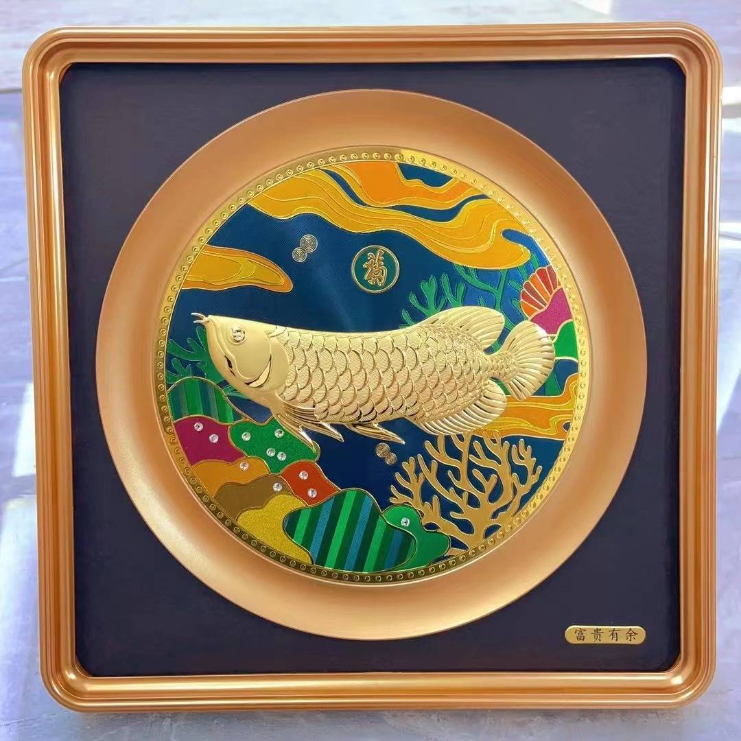 金龙鱼艺术品金箔画办公室摆件乔迁家居招财客厅玄关装饰墙壁挂件图片