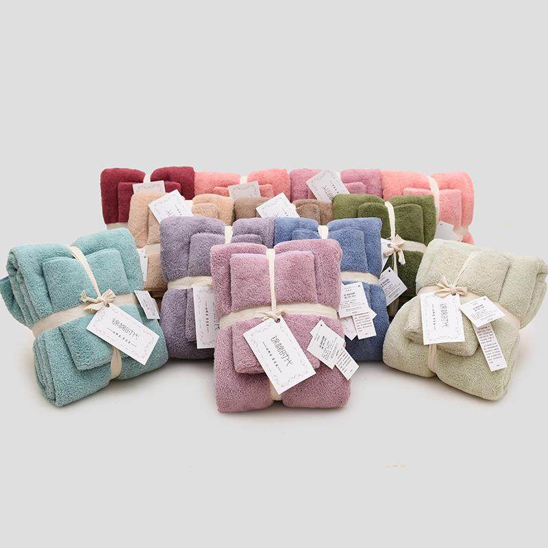 加厚日系珊瑚绒礼品毛巾浴巾套装可绣LOGO珊瑚绒柔软吸水包边毛巾