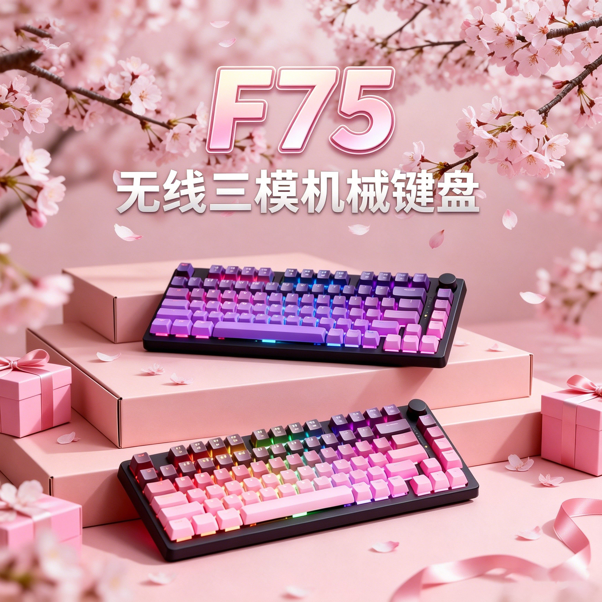 机械雀RS9无线三模蓝牙机械键盘游戏办公电竞75配列青轴RGB女生