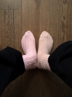 BigSocks粉色系毛线袜秋冬保暖中筒袜加厚粗针可露丽风杏粉色