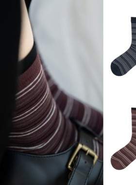 BigSocks无骨条纹中筒棉袜复古春秋ins日韩宽松舒适百搭袜堆堆袜