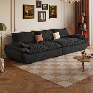 芭丝曼/帆船沙发 法式复古风客厅直排大坐深可拆洗雪尼尔布艺沙发