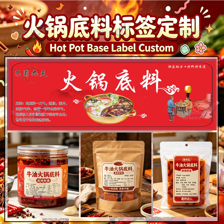 设计火锅底料标签烫金不干胶定制肥牛卷包装贴纸印刷小郡肝合格证