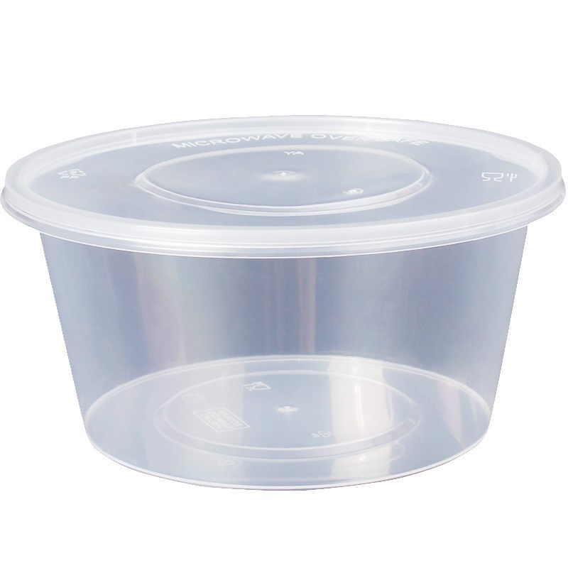 一次性餐盒300/500/750ml透明黑色塑料圆形汤碗打包外卖带盖新品