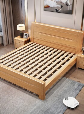 榉木实木床1.8米工厂直销现代简约1.5米2米双人床 20002200大床