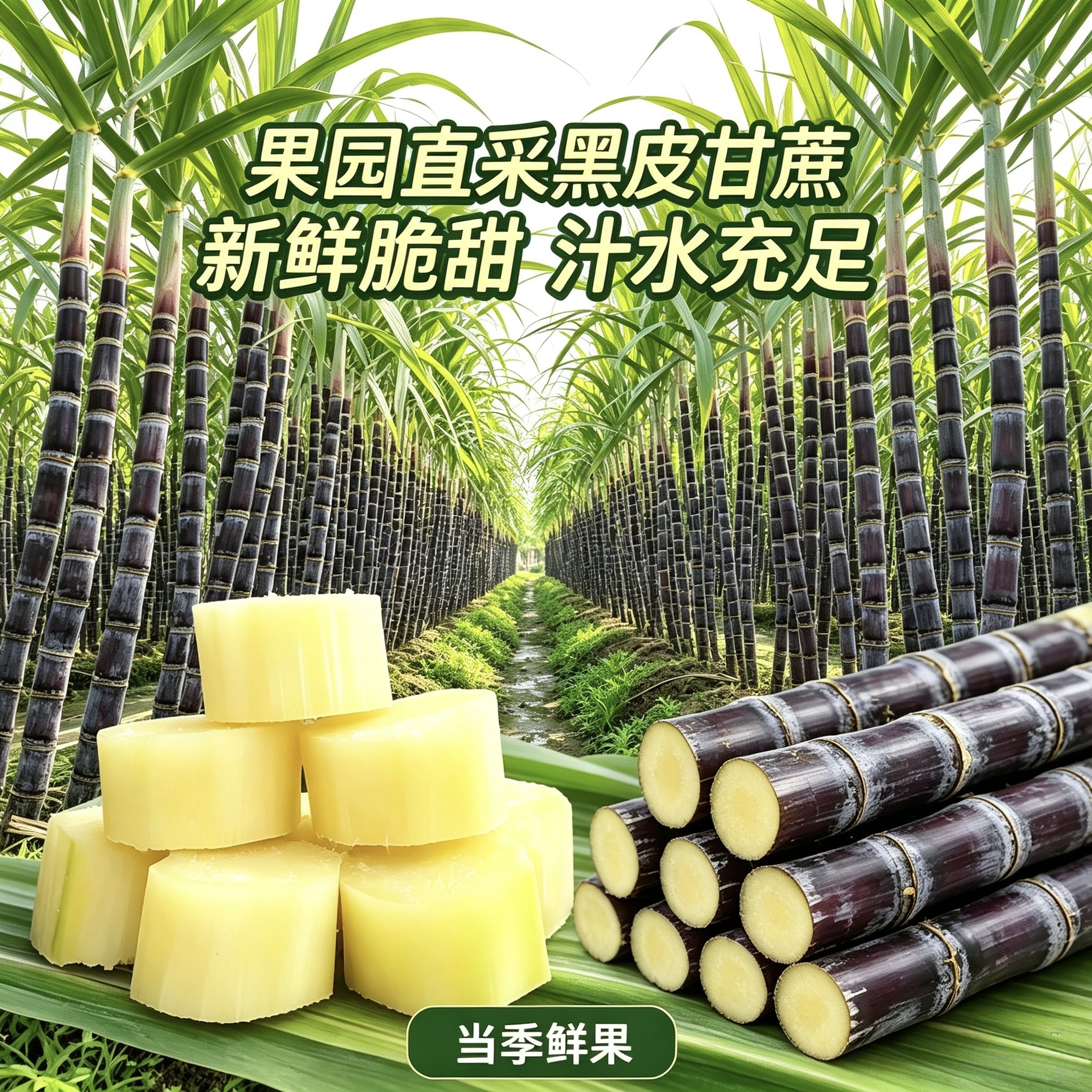 正宗广西黑皮甘蔗新鲜脆薄皮中段当季水果9斤榨汁甜杆蔗坏果包赔