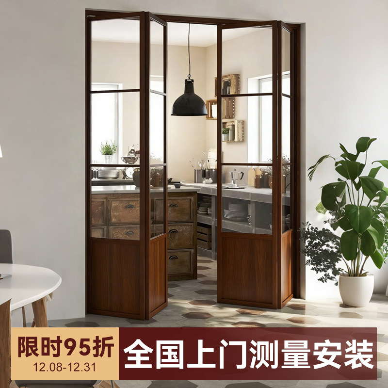 宋氏美学中式复古折叠门卫生间厨房推拉门无地轨极窄阳台玻璃门