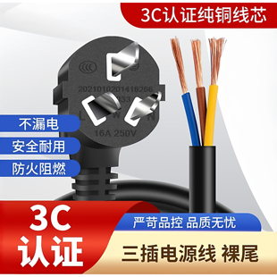 国标纯铜电源线带插头三芯电缆线10A16a大功率1.5/4平方插头带线