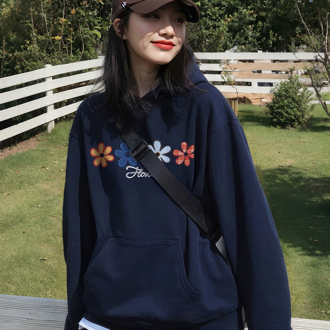 藏蓝色连帽卫衣女秋冬加绒加厚帽衫2025新款爆款美式慵懒宽松外套