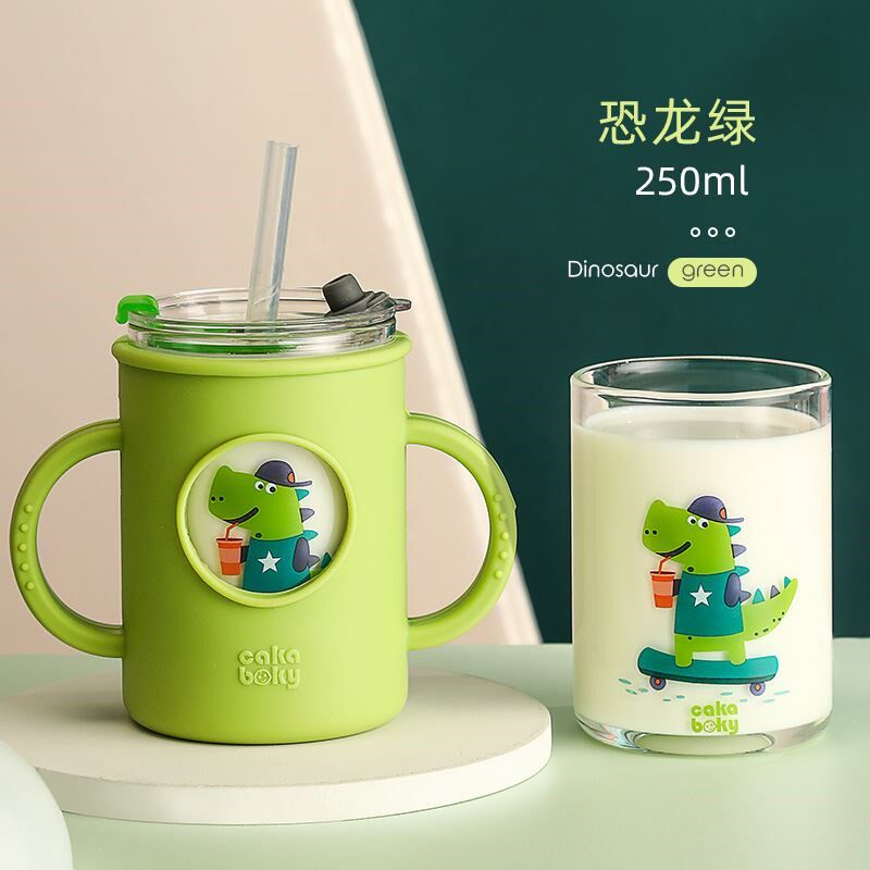 杯儿童吸管杯冲泡奶粉小t孩水杯带吸管戒奶牛奶杯带刻度喝奶杯玻