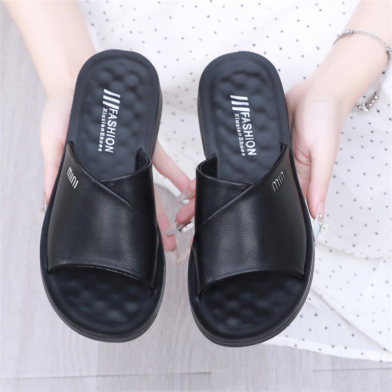 2024中年妈i妈拖鞋外穿夏季平底防滑软底一字拖女士皮面休闲凉拖,女鞋,一字拖,淘宝优惠券,粉丝福利购,淘宝优惠卷