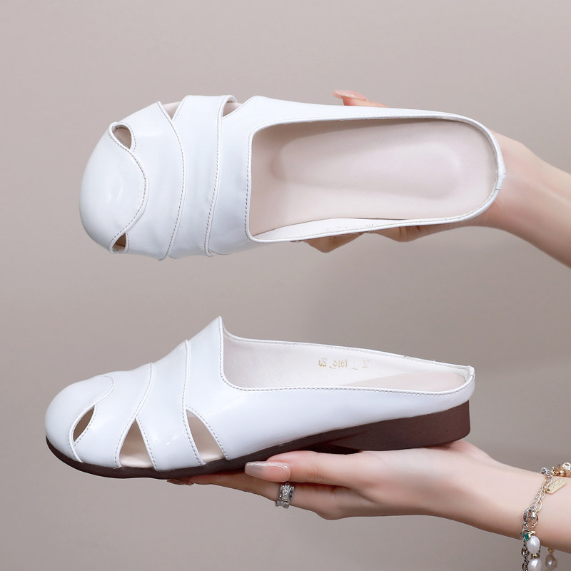 包头半拖鞋女2024新款夏季平底妈妈凉拖J鞋大码脚宽胖懒人凉鞋外