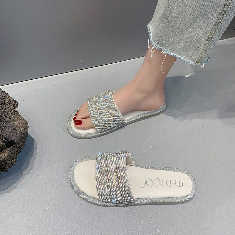 拖鞋女夏季外穿2025年新款平底水钻一字拖时N尚百搭软底沙滩凉拖,女鞋,一字拖,淘宝优惠券,粉丝福利购,淘宝优惠卷