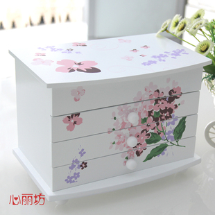 木质首饰盒多层抽屉简约发饰饰z品收纳公主收纳箱玩具儿童梳妆盒