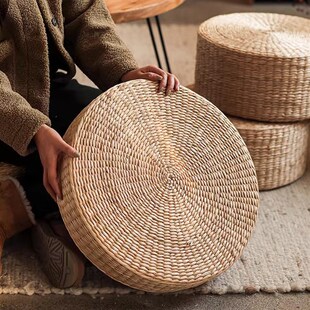 圆形蒲草地垫榻榻米坐垫 茶几屁垫坐地上围炉煮茶凳坐墩
