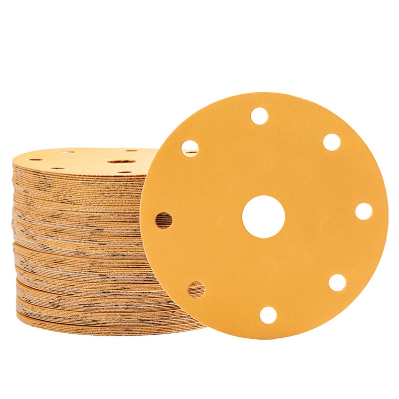 6寸9孔干磨砂纸片汽车漆面抛光打磨植绒圆盘砂纸黄砂沙纸定制