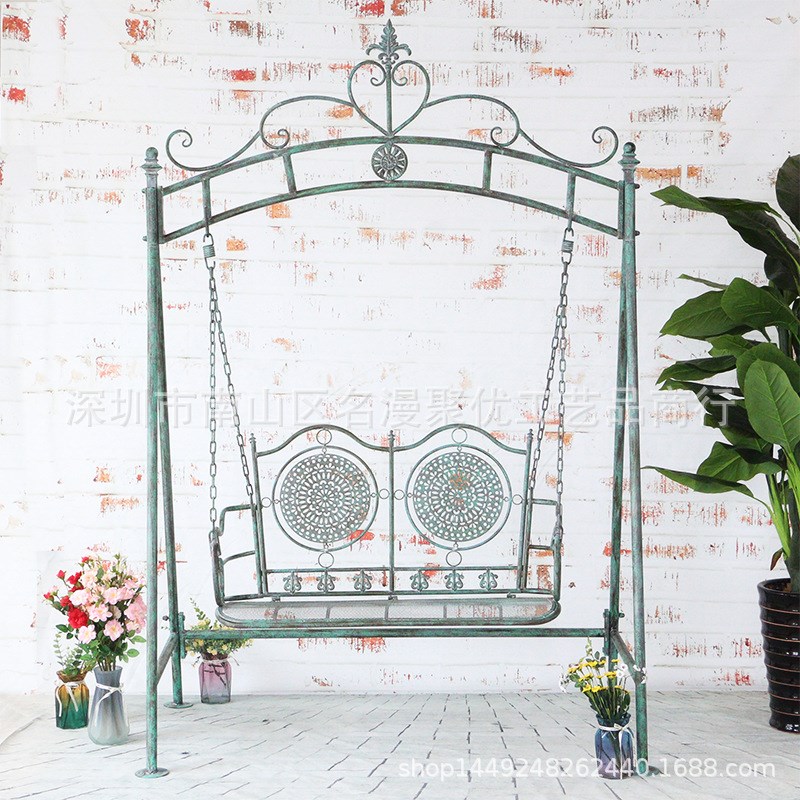 外单 美式做旧 铁艺户外庭院双人秋千 花园装饰 影楼拍摄道具