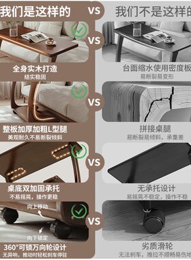 实木沙发边几可移动床头桌子带轮侧边柜家用客厅小户型C型小茶几