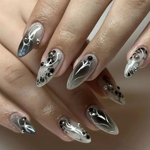 Cover Almond 24Pcs Full Acrylic Nails Y2k Diamond YBlack
