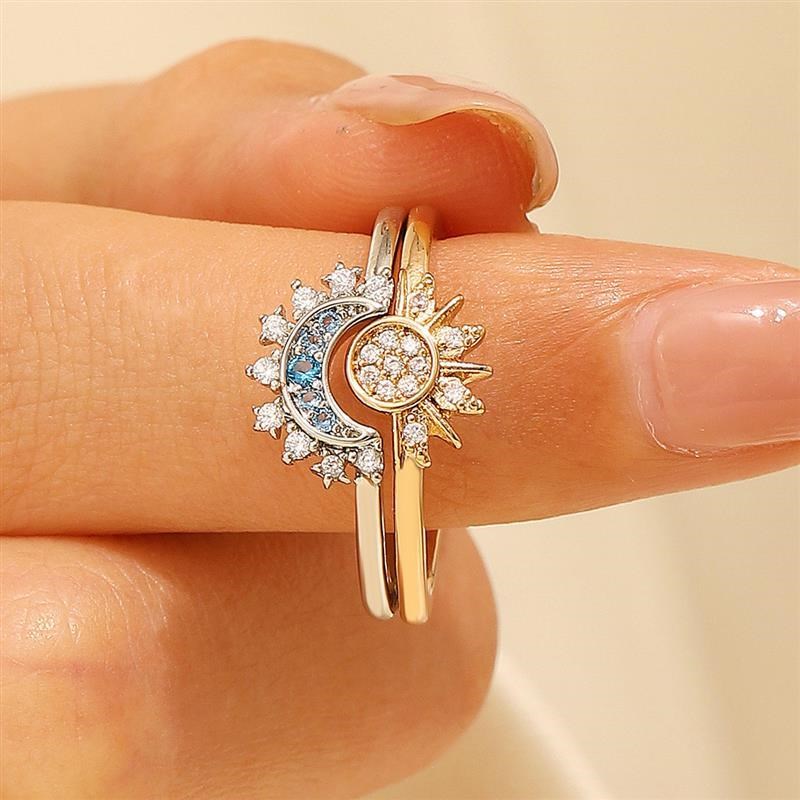 指环personalized retro uwomen inlay diamond ring 太阳月亮戒