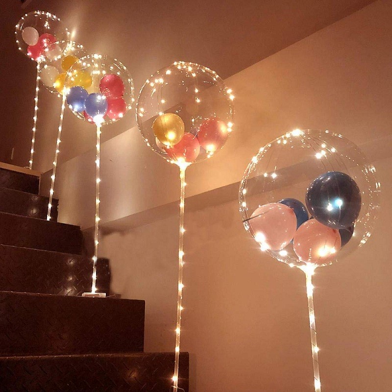 1Set Led Balloon With Column Stand Luminous TrQansparent Bob