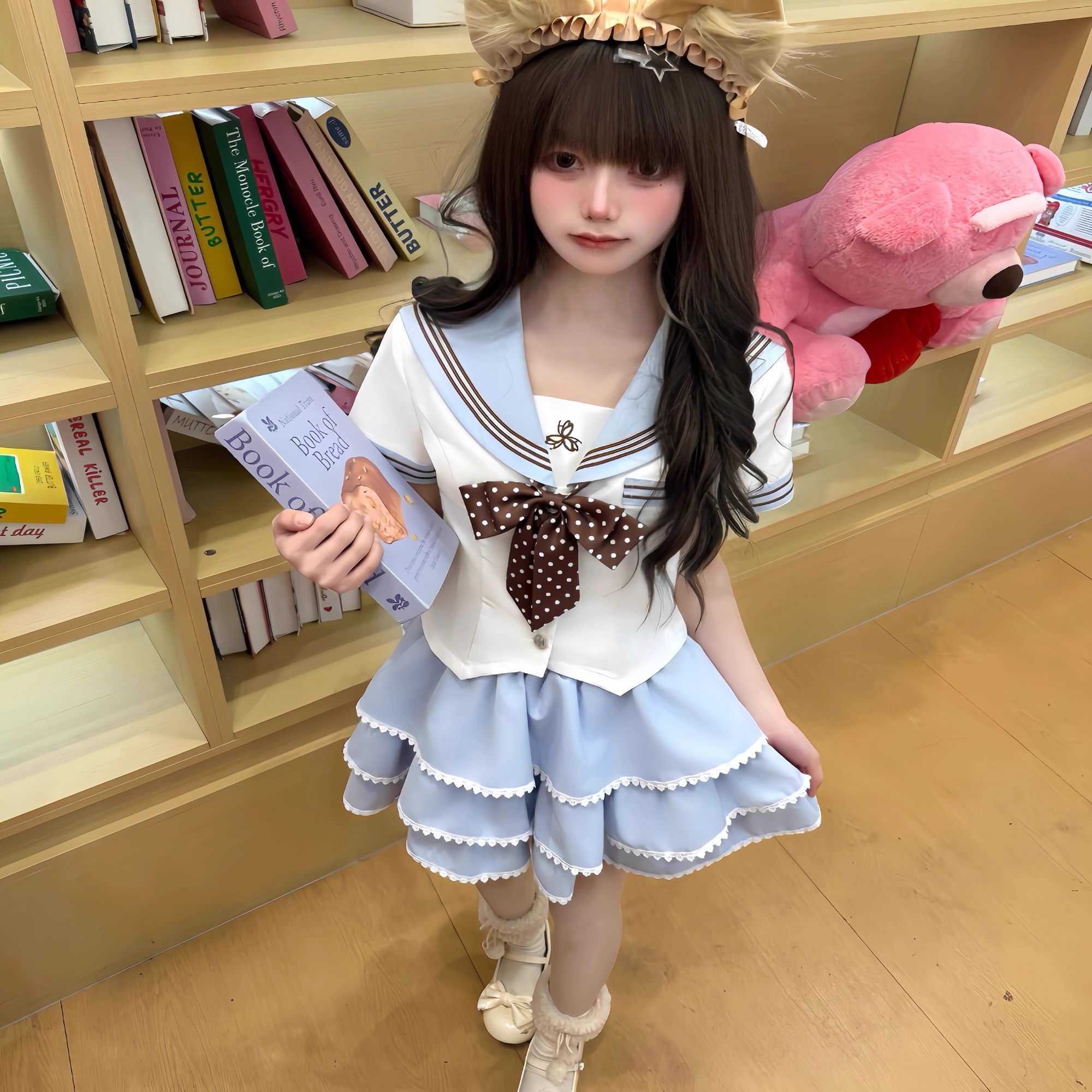 日系软妹学院风海军领水手服上衣女夏季新款百褶半身裙JK两件套装