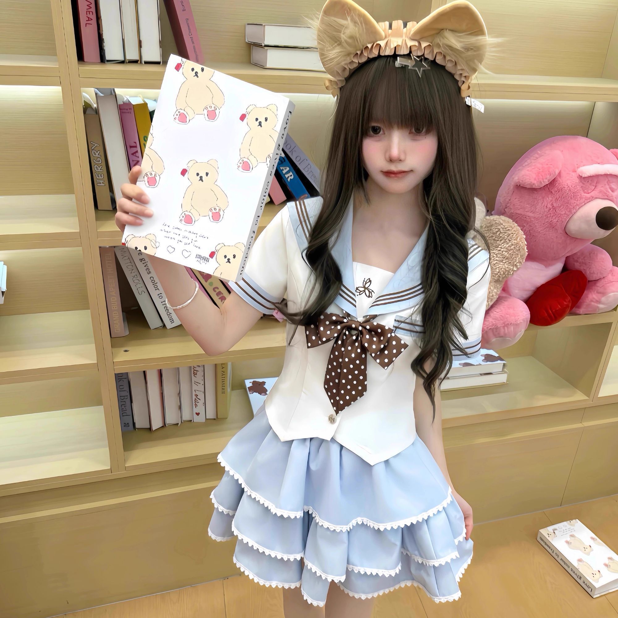 日系甜妹学院风海军领水手服上衣女夏季新款百褶半身裙JK两件套装