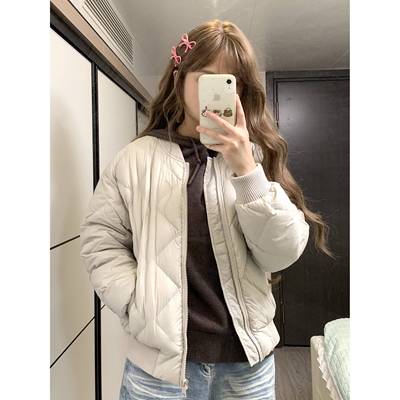 韩系菱格棒球棉服女款2025新款小个子冬季加厚棉衣保暖夹棉外套