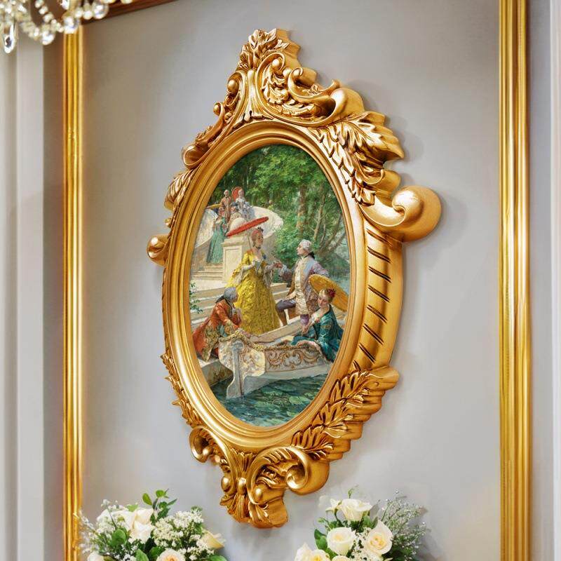 玄关装饰画独特椭圆形宫廷人物油画走廊卧室欧式简欧手工壁画